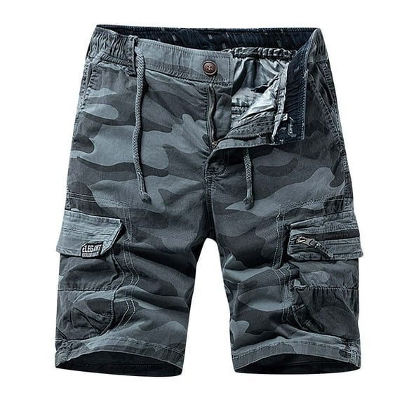Puntoco Men's Shorts Multi Pocket Cargo Pants Loose Casual Pants Straight Leg Pants Gray 8(31)