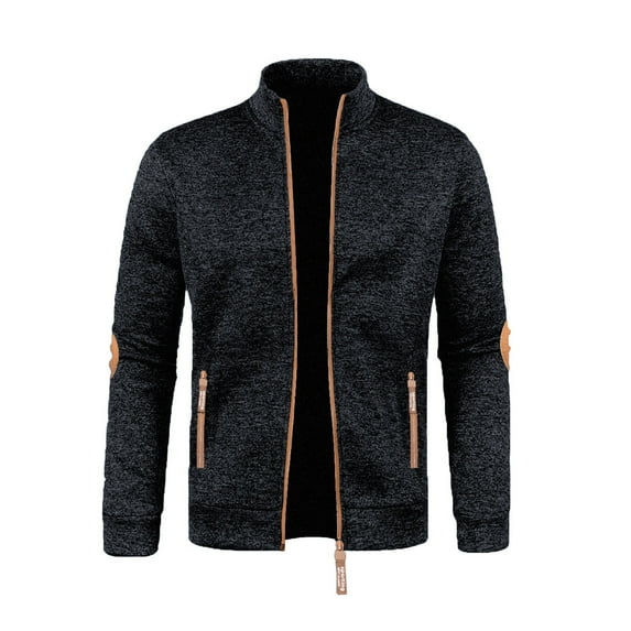 Puntoco Men's Slim Fit Full Zip Up Stand Collar Casual Knitted Sweaters Cardigan with Pockets Winter Clothing for Men Black L(L)