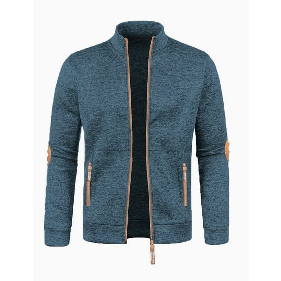 Puntoco Men's Slim Fit Full Zip Up Stand Collar Casual Knitted Sweaters Cardigan with Pockets Winter Clothing for Men Blue M(M)