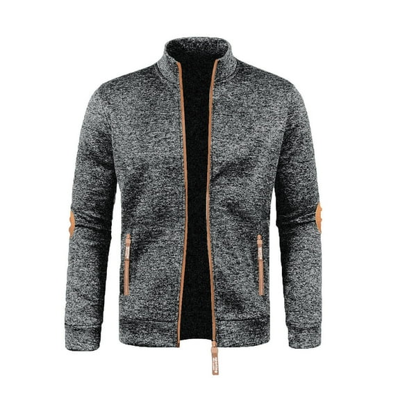 Puntoco Men's Slim Fit Full Zip Up Stand Collar Casual Knitted Sweaters Cardigan with Pockets Winter Clothing for Men Dark Gray XXL(XXL)