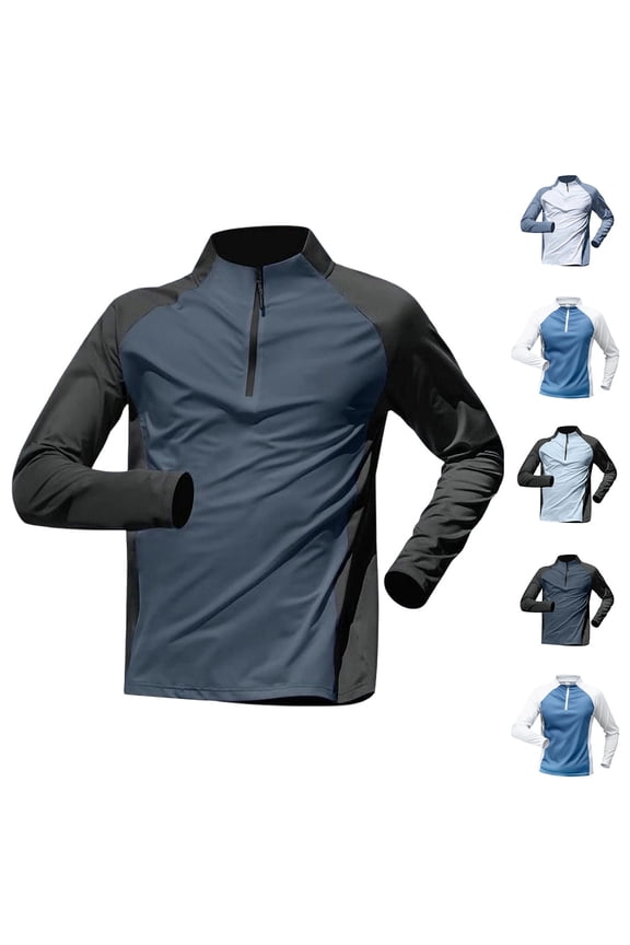 Men’s Stand Collar Sun Protection Jacket, Lightweight 1/4 Pullover Zip Breathable UV Protection Long Sleeve Windshirt