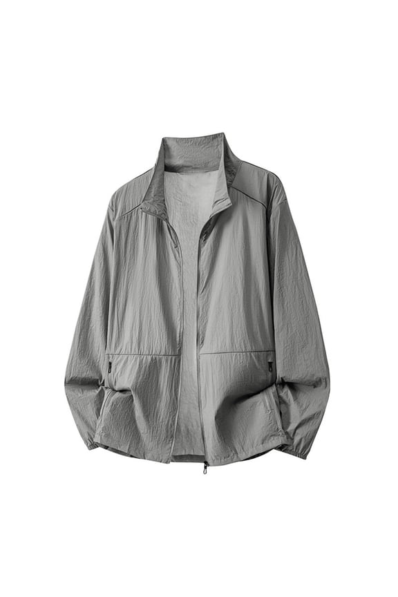 Men’s Stand Collar Sun Protection Jacket, Lightweight Full Zip Breathable UV Protection Long Sleeve Windshirt