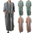 thumbnail image 1 of Puntoco Men's Striped Robe Button Up Long Sleeve Thobe Splits Long Gown Casual Shirt Orange 10(XL), 1 of 9