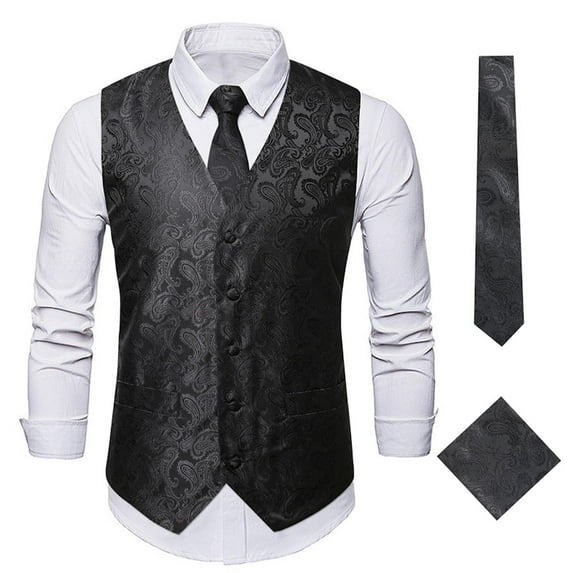 Puntoco Men's Suit Vests, Mens Vests Dress Waistcoat for Suit or Tuxedo, Business formal Paisley Floral Vest for Men +Tie Set