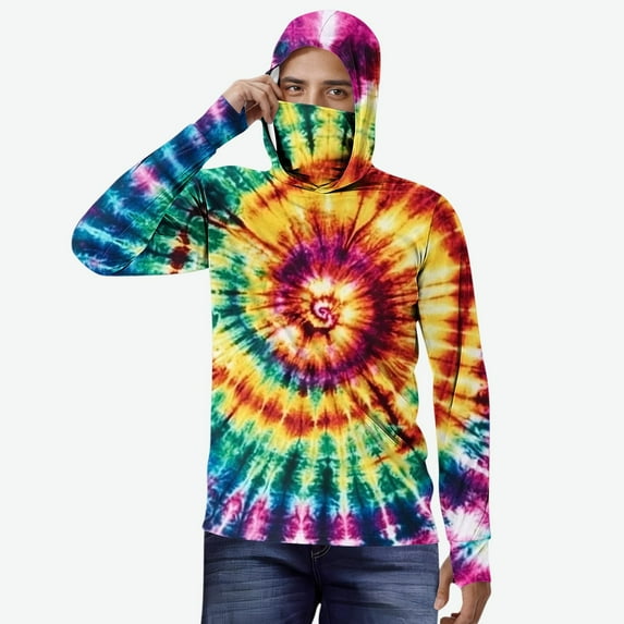 Puntoco Men's Sun Protection Hoodie with Mask UPF 50+ UV Long Sleeve Shirt Men Rash Guard Performance Fishing Hiking Shirt Multicolor XL(XL)