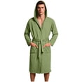 thumbnail image 1 of Puntoco Men’s V-Neck Hooded Waffle Bathrobe, Lightweight Mid Length Wrap Sleep Robe with Tie Belt & Side Pockets Army Green XL, 1 of 7