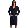thumbnail image 1 of Puntoco Men’s V-Neck Hooded Waffle Bathrobe, Lightweight Mid Length Wrap Sleep Robe with Tie Belt & Side Pockets Navy L, 1 of 7