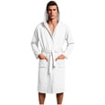 thumbnail image 1 of Puntoco Men’s V-Neck Hooded Waffle Bathrobe, Lightweight Mid Length Wrap Sleep Robe with Tie Belt & Side Pockets White XL, 1 of 7