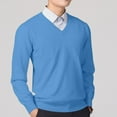 thumbnail image 1 of Puntoco Men's V Neck Sweater Knitted Pullover Casual Soft Lightweight Long Sleeve Dress Sweater Blue 6(M), 1 of 4