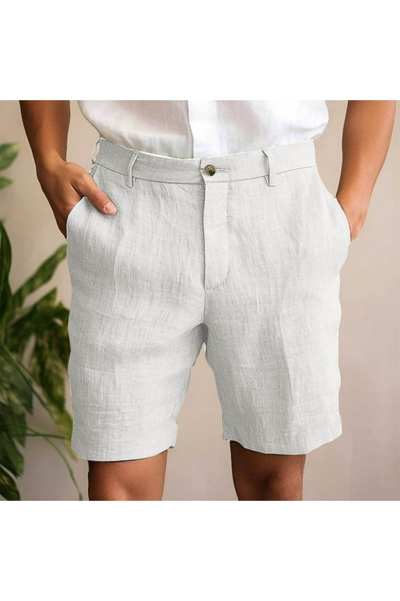 Men's Wild Cargo Shorts Clearance Man Solid-Color Casual Pocket Cotton-Linen Button Zipper Shorts Half Shorts Pants White XL(XL)