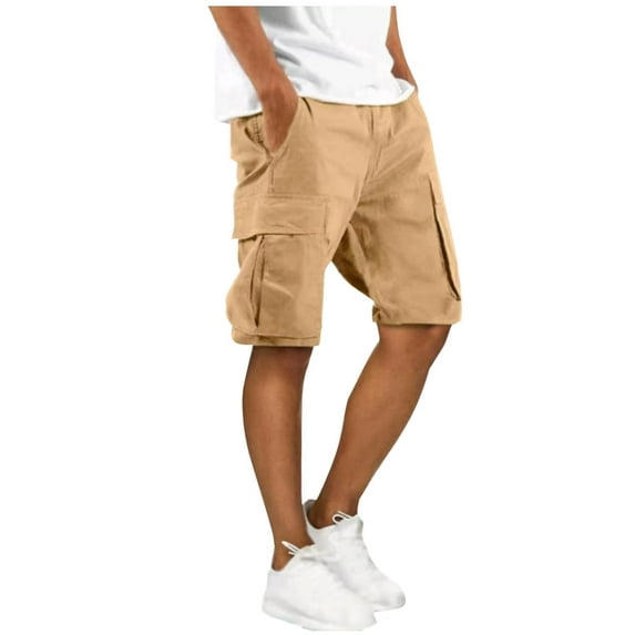 Puntoco Men's Wild Cargo Shorts Clearance Man Solid-Color Loose Casual Multi-Pocket Drawstring Workwear Half Shorts Pants Khaki M(M)