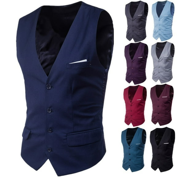 Puntoco Men's formal Suit Vest Solid Business Vest Slim Fit V-Neck Dress Waistcoat for Suit or Tuxedo Wedding Party Wine XXXXXXL