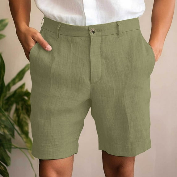 Puntoco Men short pants Clearance Man Solid-Color Casual Pocket Cotton-Linen Button Zipper Shorts Half Shorts Pants Army Green L(L)