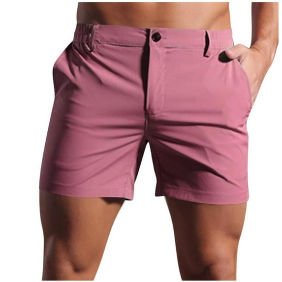 Puntoco Men short pants Clearance Men Casual Solid Shorts with Pocket Elastic Waist Shoort Pants Hot Pink XL(XL)