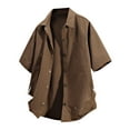 thumbnail image 1 of Puntoco Men summer tops Men's Button Down Short Sleeve Shirt Casual office Lapel Collar Shirt Summer Solid Color Tops with Pocket Brown M(M), 1 of 6