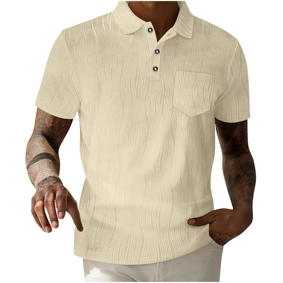 Puntoco Men summer tops Men's Henley Short Sleeve Shirt Cotton Lightweight 3 Button Tops Vintage Casual Summer Shirt Soft Fashion Beige M(M)