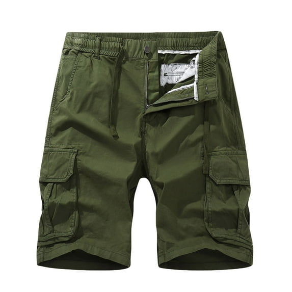 Puntoco Mens Beach Shorts,Men Casual Solid Zipper Button Pockets Cropped Cargo Shorts Army Green 10(XL)