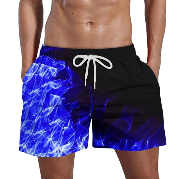 Puntoco Mens Beach Shorts,Men'S Flame Printing Special Print Beach Casual Trouser Shorts Pant Blue 29(S)