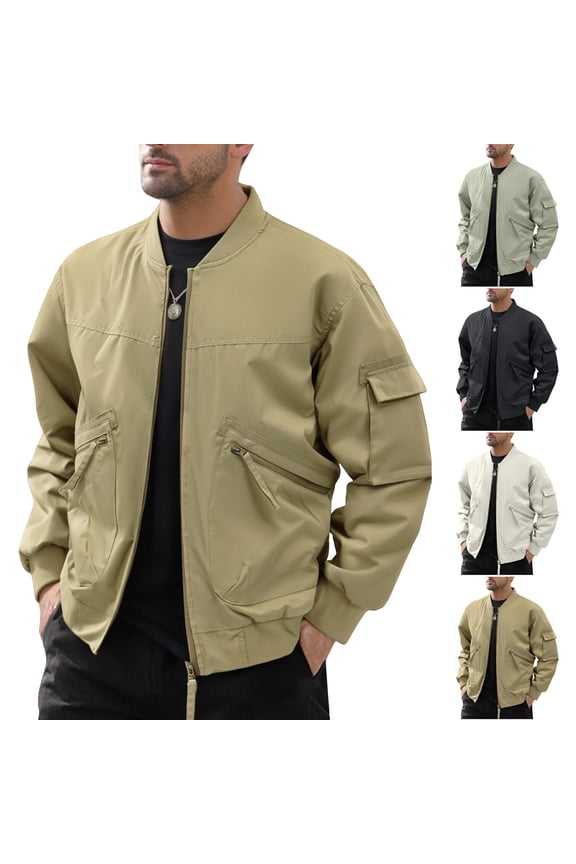 Mens Bomber Jackets Full Zip Casual Softshell Varsity Jacket Lightweight Vintage Fall Coat with Pockets Khaki XL(XL)
