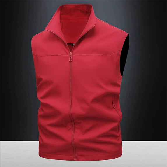 Puntoco Mens Casual Lightweight Travel Vest Summer Utility Vest Sleeveless Jackets for Travel Hiking Fishing Red XXXXL(XXXXL)