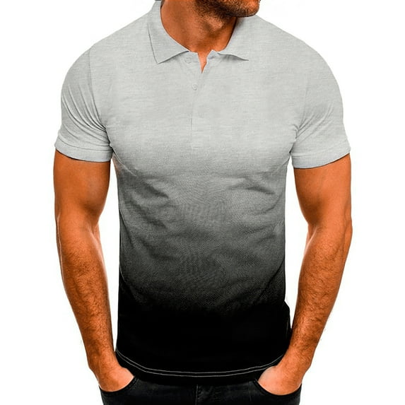 Puntoco Mens Clothing Clearance,Men'S Casual Sports T-Shirt Lapel 3D Gradient Short-Sleeved Gray 18(XXXXXL)