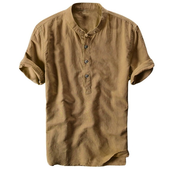 Puntoco Mens Clothing Clearance,Summer Men'S Cool and Thin Breathable Collar Hanging Dyed Gradient Cotton Shirt Khaki