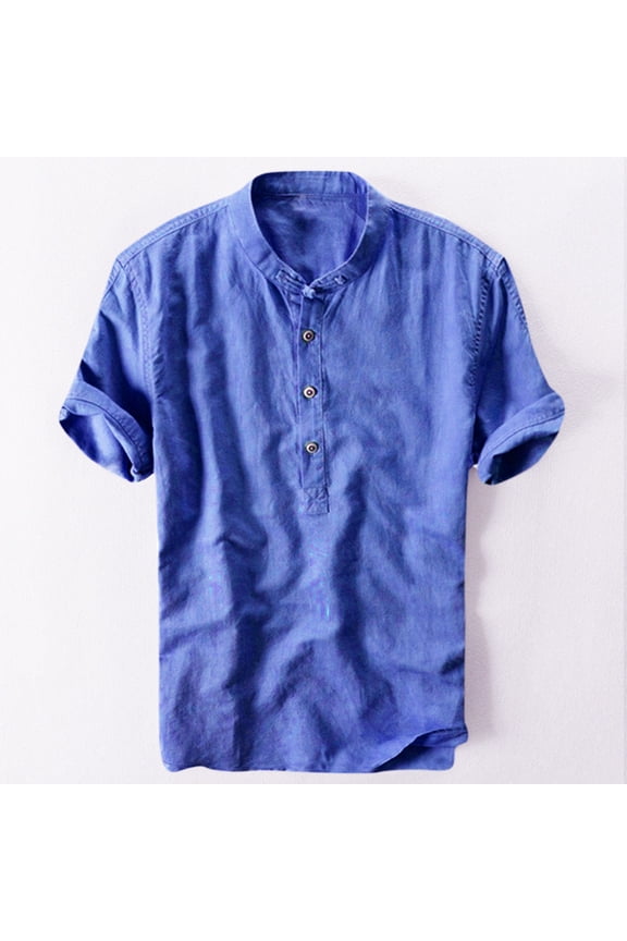 Mens Clothing Clearance,Summer Men'S Cool and Thin Breathable Collar Hanging Dyed Gradient Cotton Shirt Navy