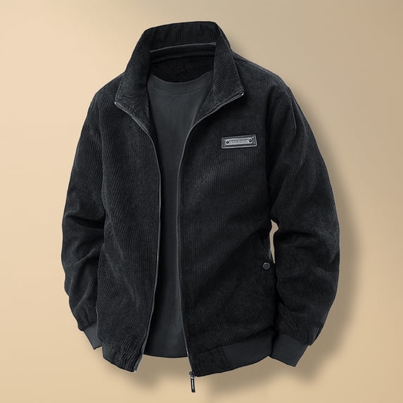 Puntoco Mens Corduroy Button Down Jacket Casual Long Sleeve Shirts Ribbed Lightweight Shacket Jacket with Flap Pocket Coats for Men Black-A XL(XL)