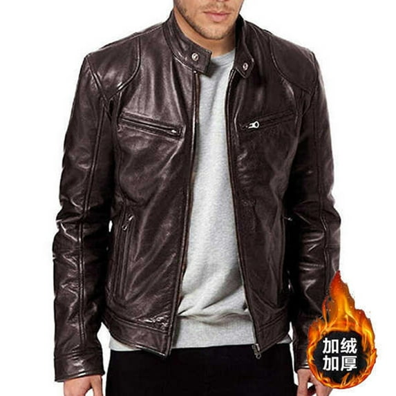 Puntoco Mens Leather Jacket Motorcycle Black Biker Jackets Vintage Faux Leather Outwear Casual Lightweight Brown 8(L)