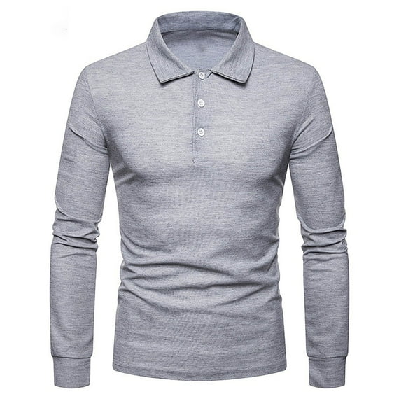 Puntoco Mens Polo Short/Long Sleeve Shirt Classic Button Basic Solid Color Designed Collared Polo Shirt Fashion Casual Shirts Gray 4(S)