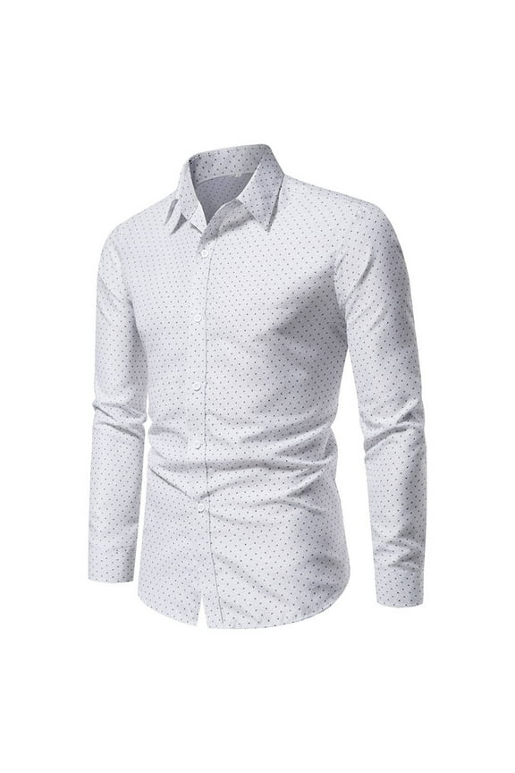 Mens Printed Dress Shirts Pattern Long Sleeve Button Down Business Regular Fit Casual formal Work Shirts White 10(XL)