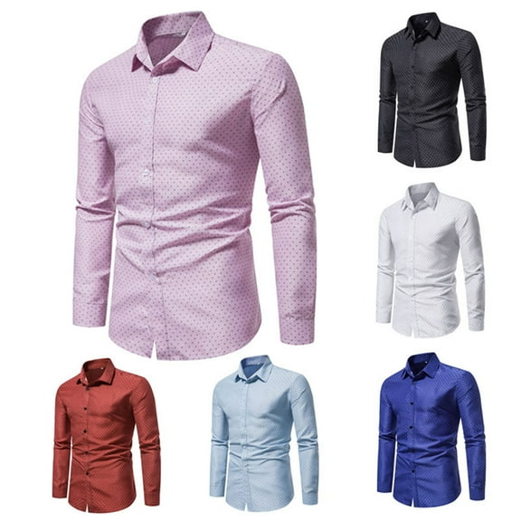 Puntoco Mens Printed Dress Shirts Pattern Long Sleeve Button Down Business Regular Fit Casual formal Work Shirts White 2(XS)