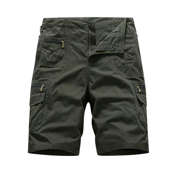 Puntoco Mens Shorts Summer Pants,Men Casual Fashion Solid Shorts with Multi-Pocket Button Zipper Shorts Pants Army Green 4(S)