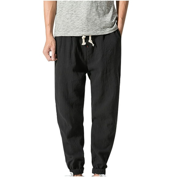 Puntoco Mens Shorts Summer Pants,Men'S Lantern Pants Men'S Linen Pants Fashionable Cotton Harlen Pants Leggings Black 18(XXXL)