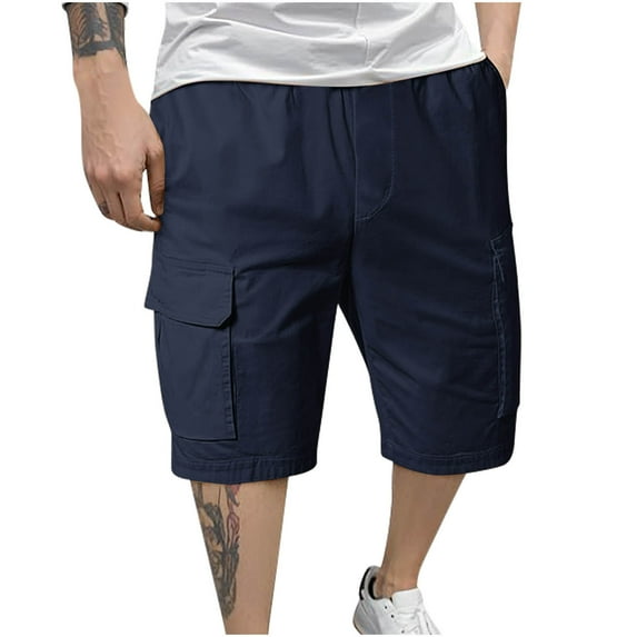 Puntoco Mens Stretch Cargo Shorts,Mens Workout Athletic Shorts Quick Dry Hiking Shorts Men Lightweight Sports Gym Shorts Running Navy 10(XL)