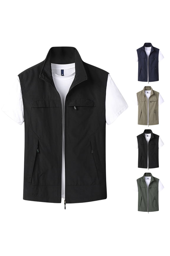 Mens Summer Utility Vest Multi Pockets Fishing Vests Casual Sleeveless Jacket for Hiking Golf Lightweight Khaki 6(XL)