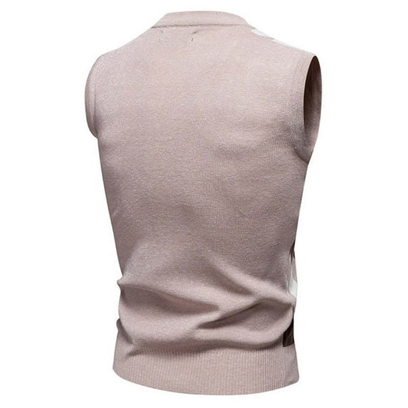 Puntoco Mens Thick Argyle Sweater Vests Classic V-Neck Knitwear Sleeveless Pullover Autumn Winter Warm Tank Tops Coats for Men Khaki XXL(XXL)