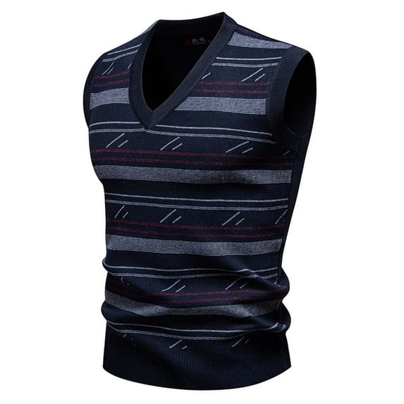 Puntoco Mens Thick Argyle Sweater Vests Classic V-Neck Knitwear Sleeveless Pullover Autumn Winter Warm Tank Tops Winter Clothing for Men Dark Blue XL(XL)