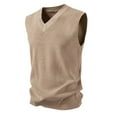 thumbnail image 1 of Puntoco Mens V-Neck Knitted Sweater Vest Solid Plain Sleeveless Pullover Knitwear Khaki L(L), 1 of 6