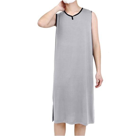 Puntoco Mens Vest pajamas Henley Y-Neck Night Shirt for Sleeping Short Sleeve Loose Kaftan Sleepwear Gray XL(XL)