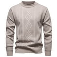 thumbnail image 1 of Puntoco Mens Vintage Sweater Oversized Cable Knit Crewneck Pullovers Casual Long Sleeve Striped Sweater Winter Clothing for Men Beige XXXL(XXXL), 1 of 8