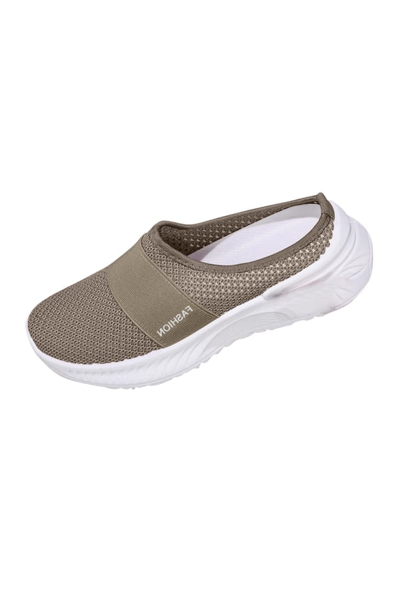 Mules for Women Summer Slip On Closed Toe Shoes Breathable Lightweight Clogs Mesh Slippers Walking Shoes Backless Sneakers Khaki 8.5(41)