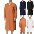 thumbnail image 1 of Puntoco Muslim Mens Clothing Long Sleeve Middle Caftan Crew Neck Islamic Abaya Dress Dubai Robe White 8(XL), 1 of 6