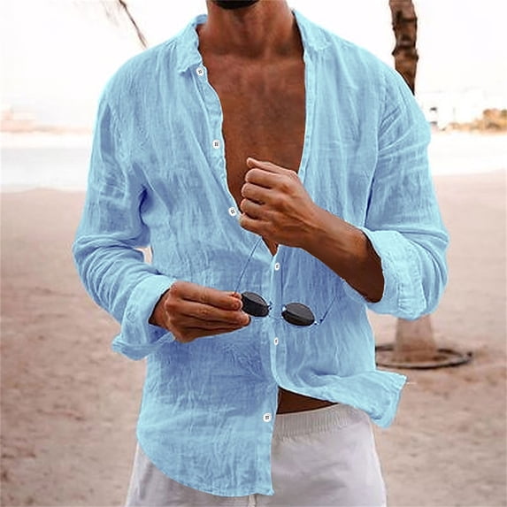 Puntoco Oversized Button Down Long Sleeve Shirts for Men Solid Color Casual Boyfriend Shirt Boluse Tops Sky Blue 12(XXL)