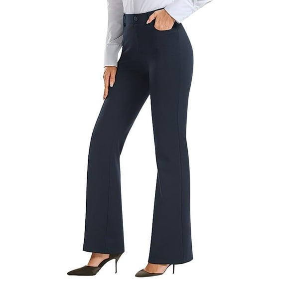 Puntoco Pants for women High Waisted Work Pants for Women Wide Leg Dress Pants Straight Trousers Casual Business Slacks with Pockets Navy 10(XL)