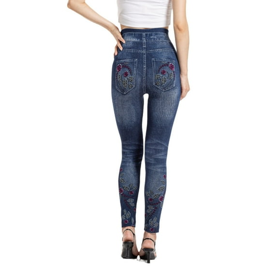 Puntoco Pants for women Jeggings for Women High Waist, Stretchy Jeans Slim Fit Leg Pull on Jean with Pockets, Soft Breathable Cotton Blend Blue 6(M)