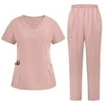 thumbnail image 1 of Puntoco Pants for women Scrub Suit Set for Women Modern V-neck Top & Tapered Leg Jogger Pants with Drawstring Medical Nursing Uniforms Set Pink M(M), 1 of 3