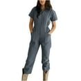 thumbnail image 1 of Puntoco Pants for women Women's Casual Short Sleeve Jumpsuits Fall Zipper Long Pants Rompers with Pockets Gray 12(XXL), 1 of 6
