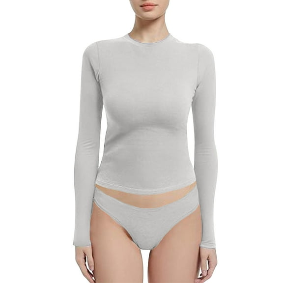 Puntoco Pants for women Women's Solid Color Casual Round Neck Long Sleeve Blouses Underpants Sets Pajama Set Gray 4(XS)
