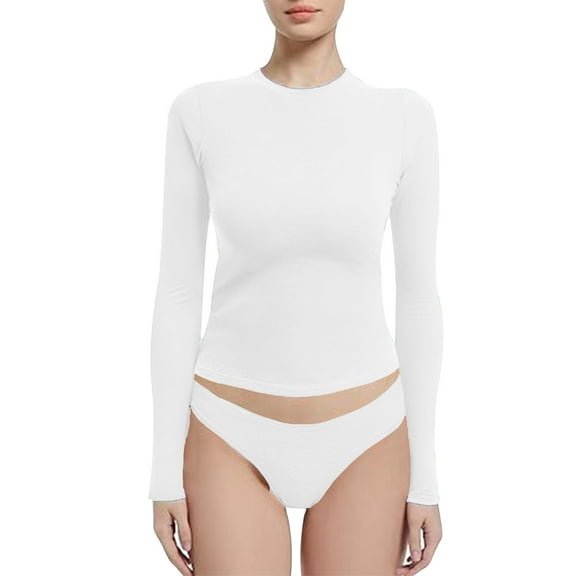 Puntoco Pants for women Women's Solid Color Casual Round Neck Long Sleeve Blouses Underpants Sets Pajama Set White 8(M)